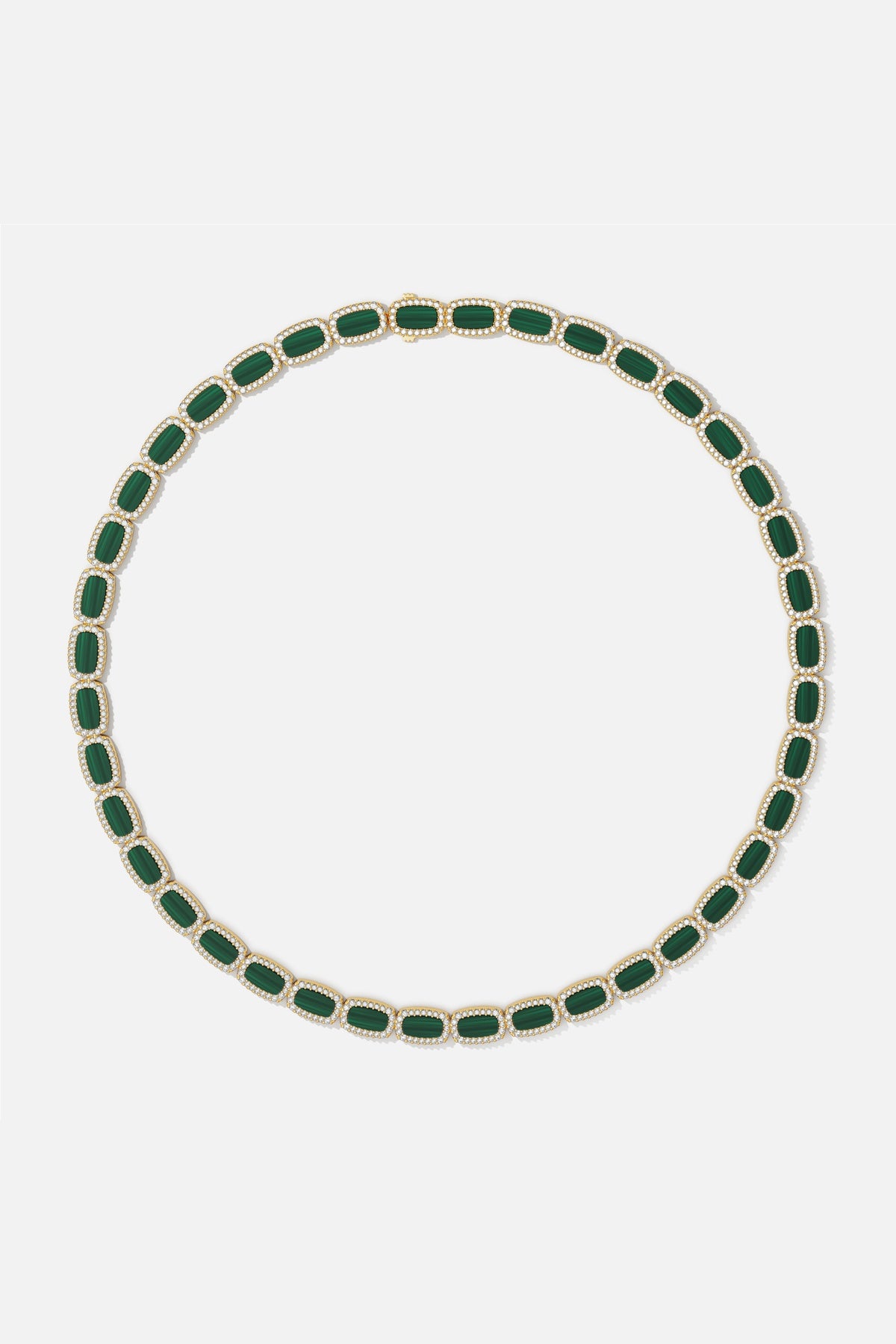 APM Necklace in gold tones and green colors, a bold statement of quiet elegance.