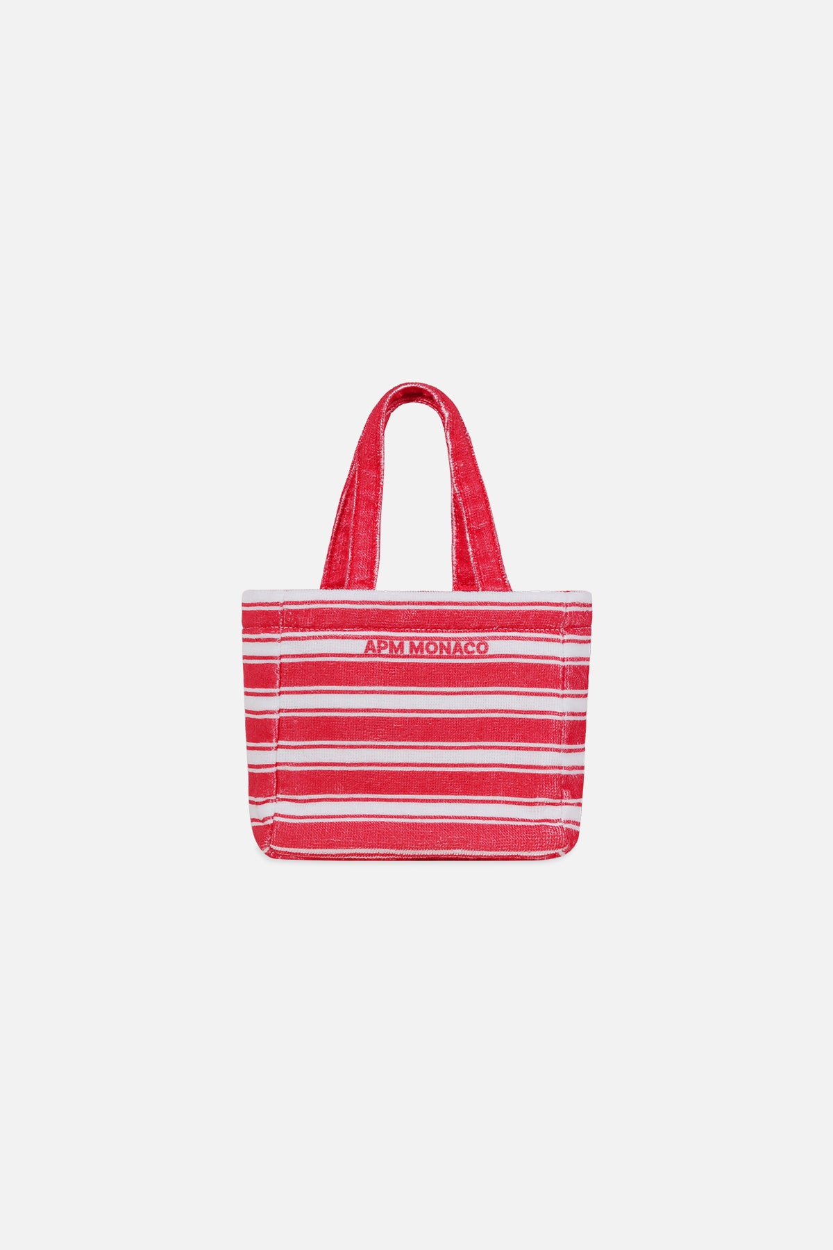 Red and white striped bag with 'APM Monaco' logo on a white background