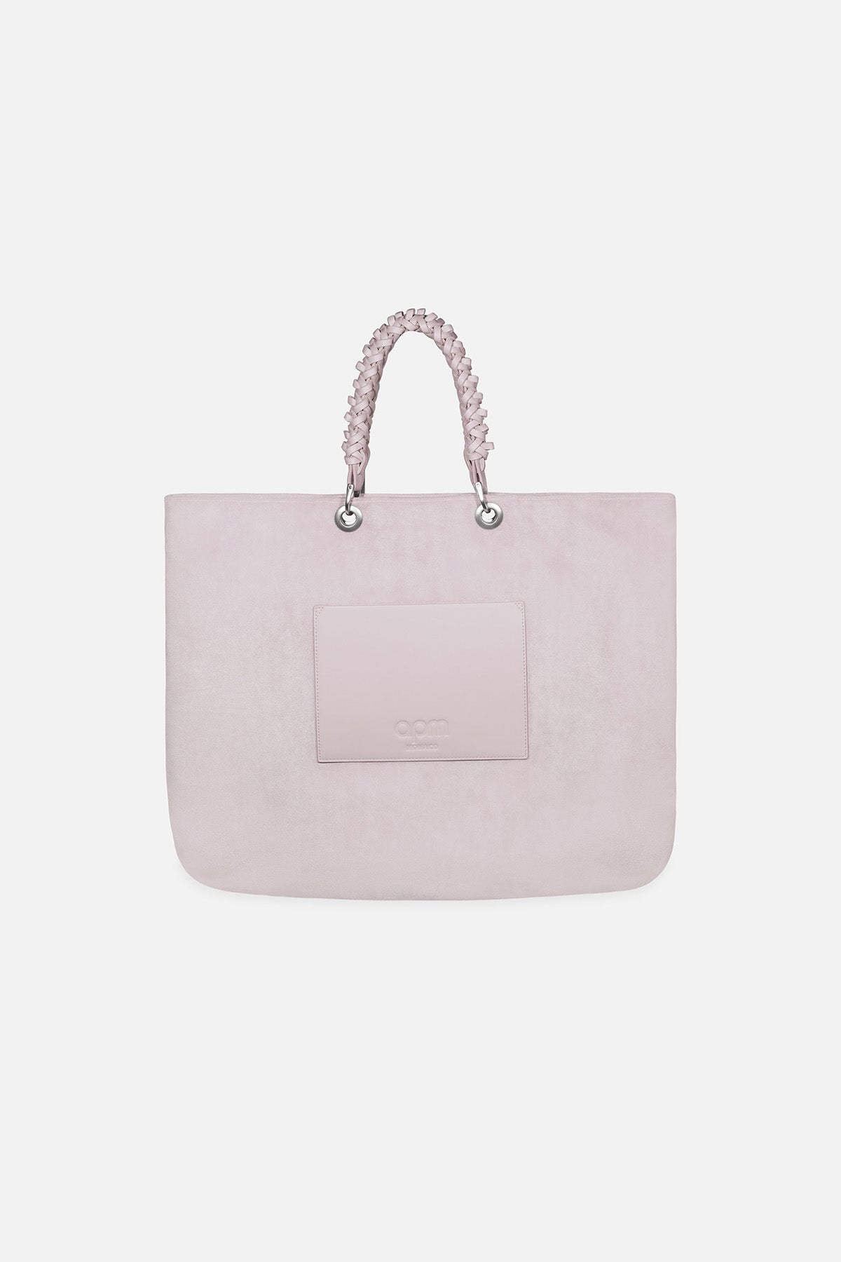 APM MONACO lavande xl tote bag with bold handle on a white background
