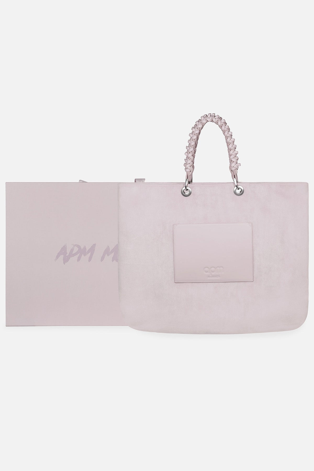 APM MONACO lavande xl tote bag with bold handle on a white background