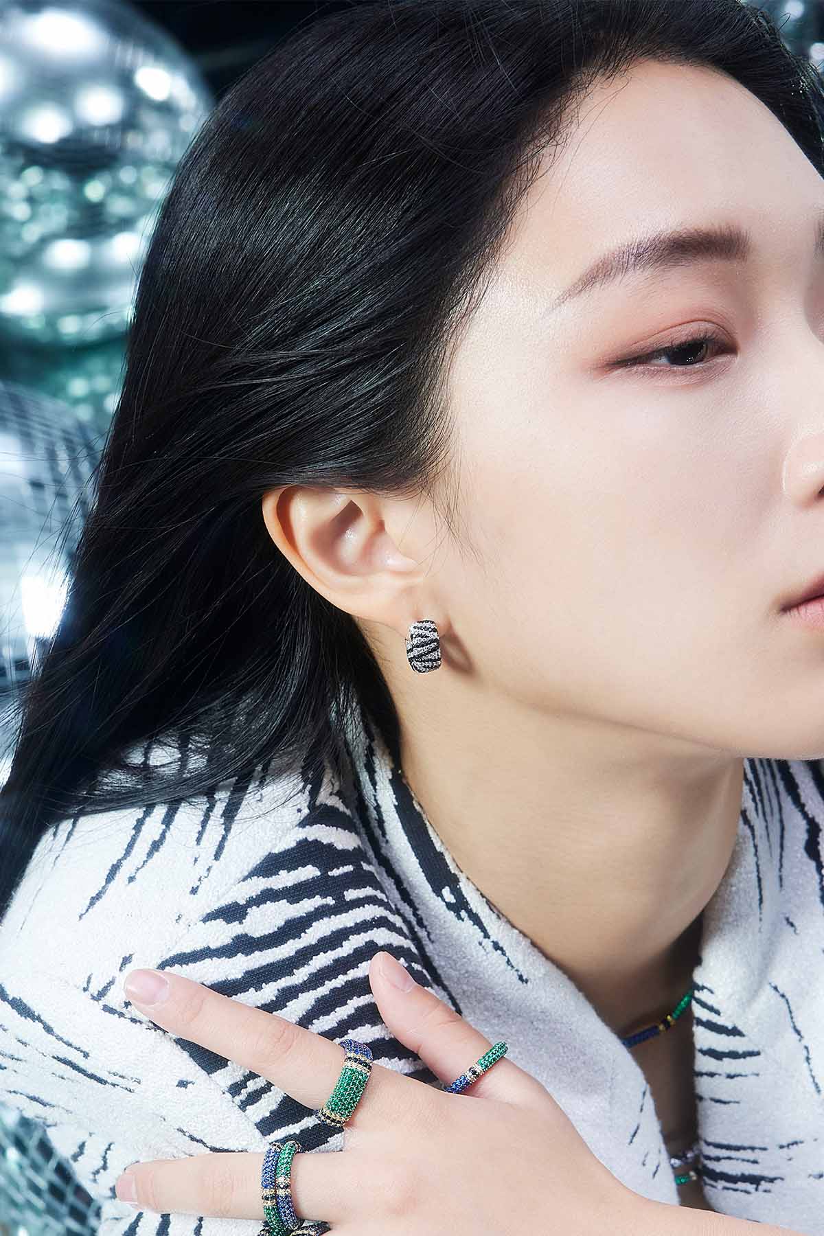 APM Monaco Zebra Hoop Earrings in Silver