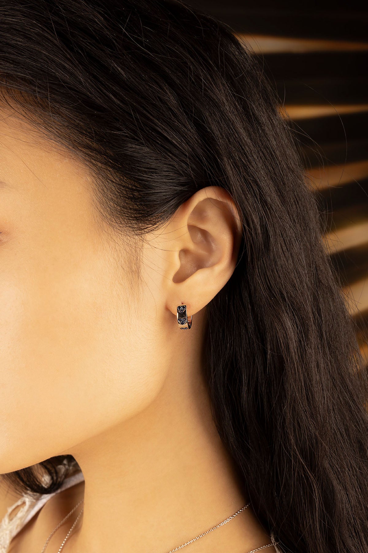 APM Monaco Blue & White Heart Huggie Earrings in Silver