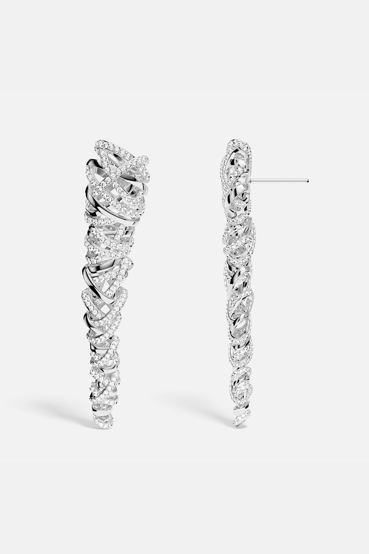 APM MONACO enlace drop earrings in silver on a white background