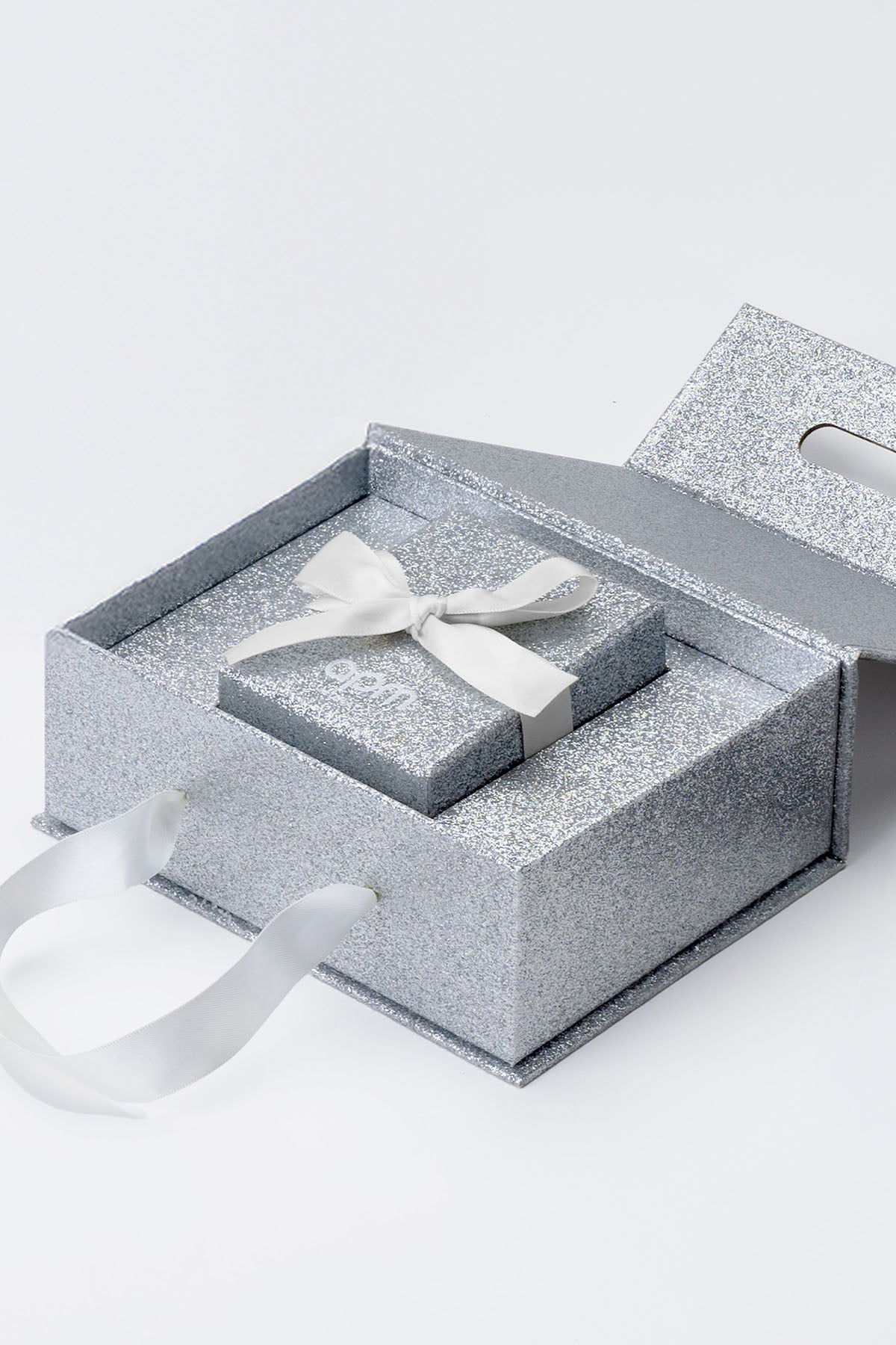 APM Monaco limited edition packaging: Silver packaging jewelry box with handle