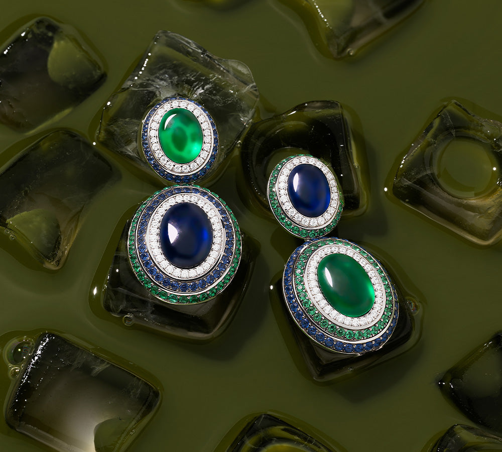 APM MONACO blue and green bold earrings in iced matcha tea