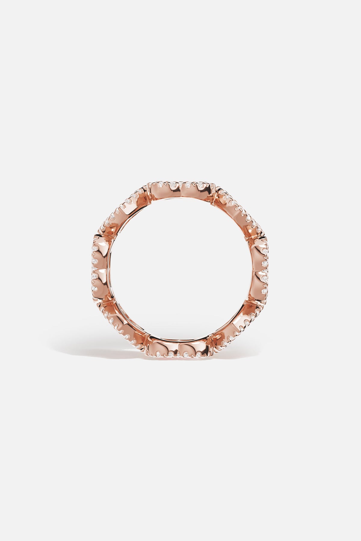 Rings APM Monaco: rose gold pavé ring with pink nacre hearts encircling the band, set with white cubic zirconia