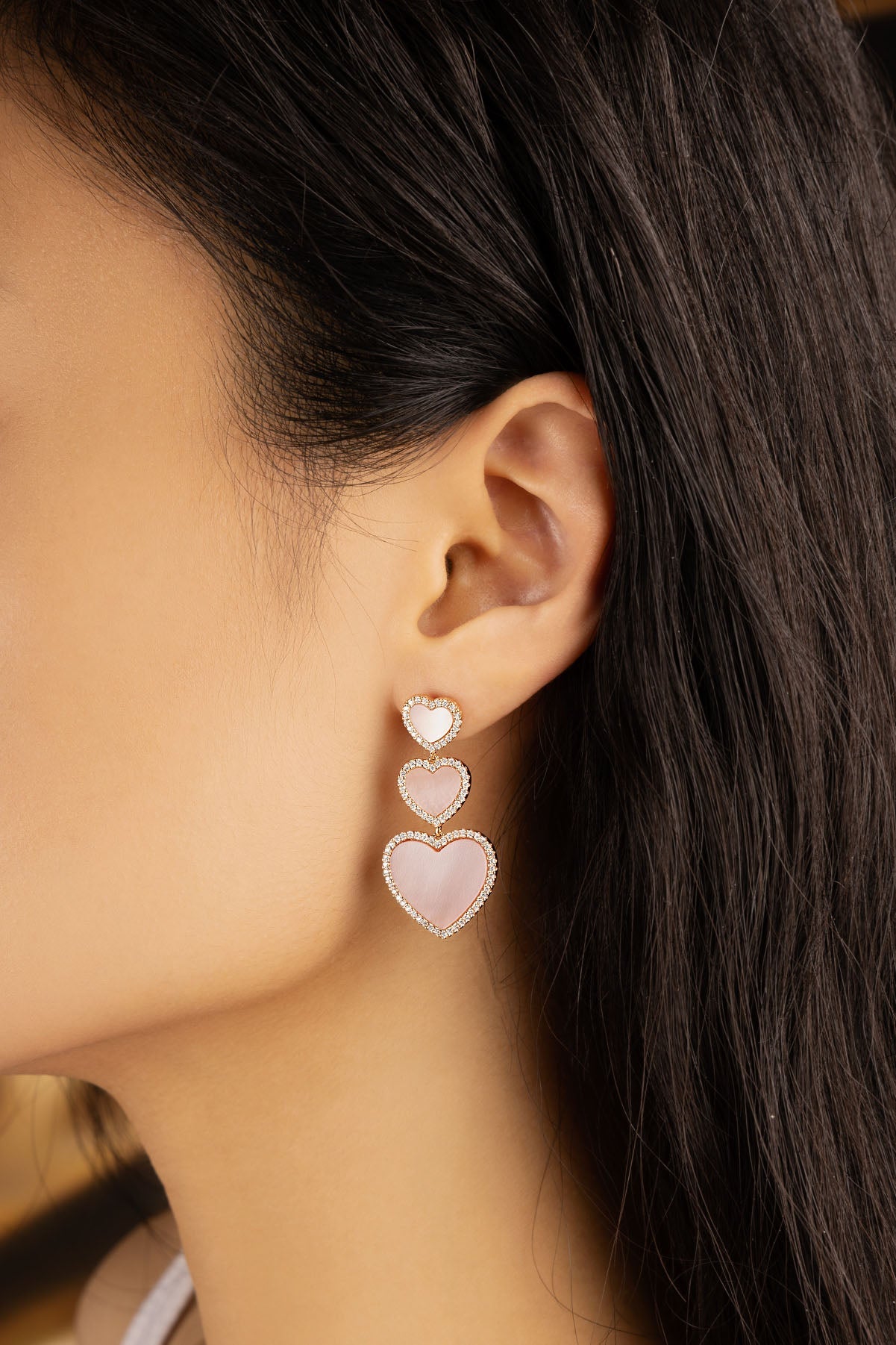 APM Monaco Pink Nacre Heart Earrings in Rose Gold
