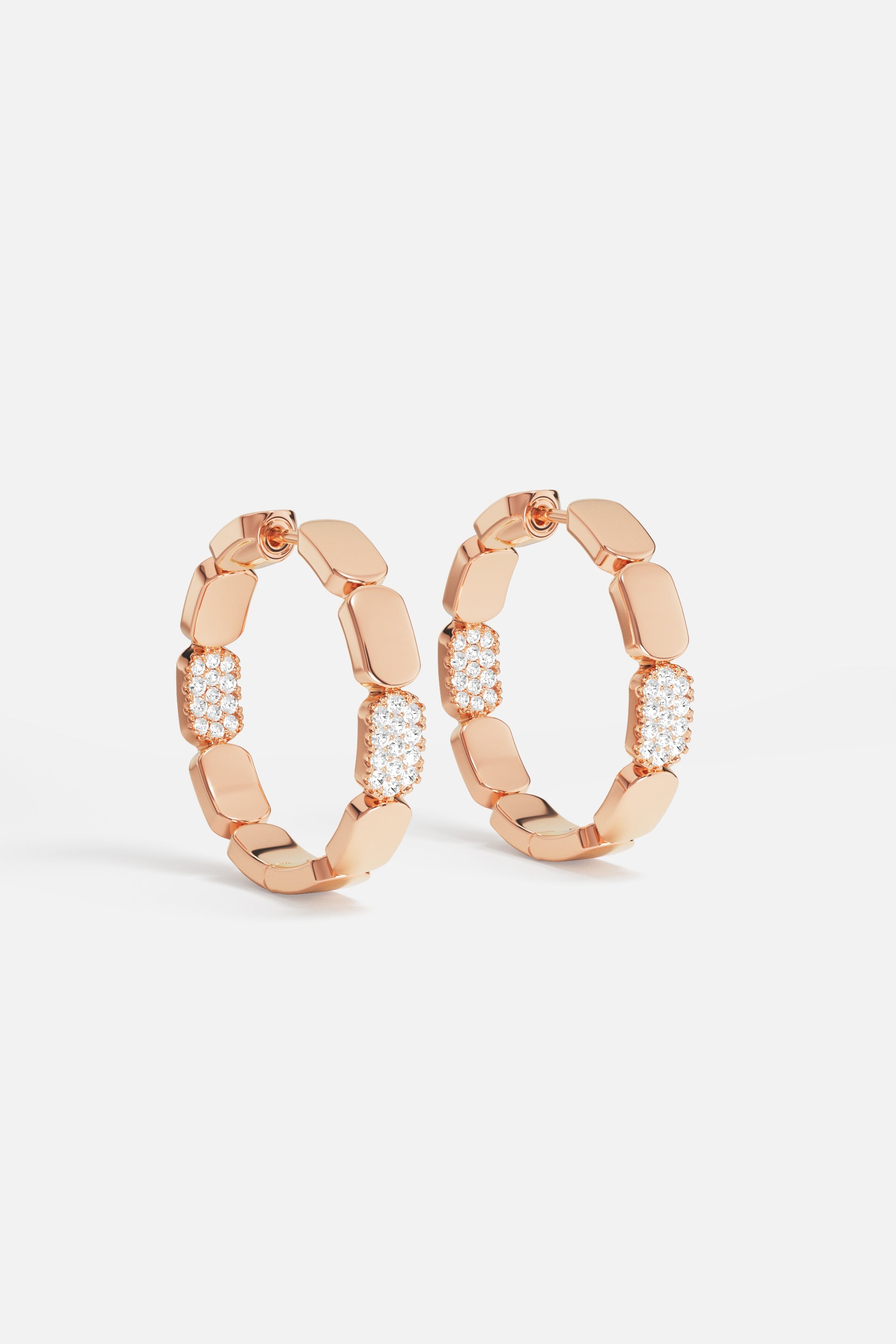 Rose gold link hoop earrings with pavé details