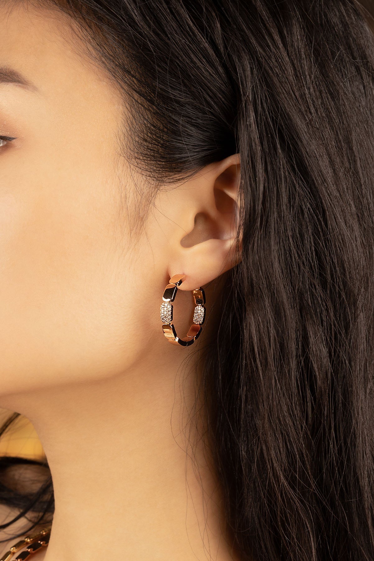 APM Monaco Dainty Rose Gold Hoop Earrings - Small worn on ear