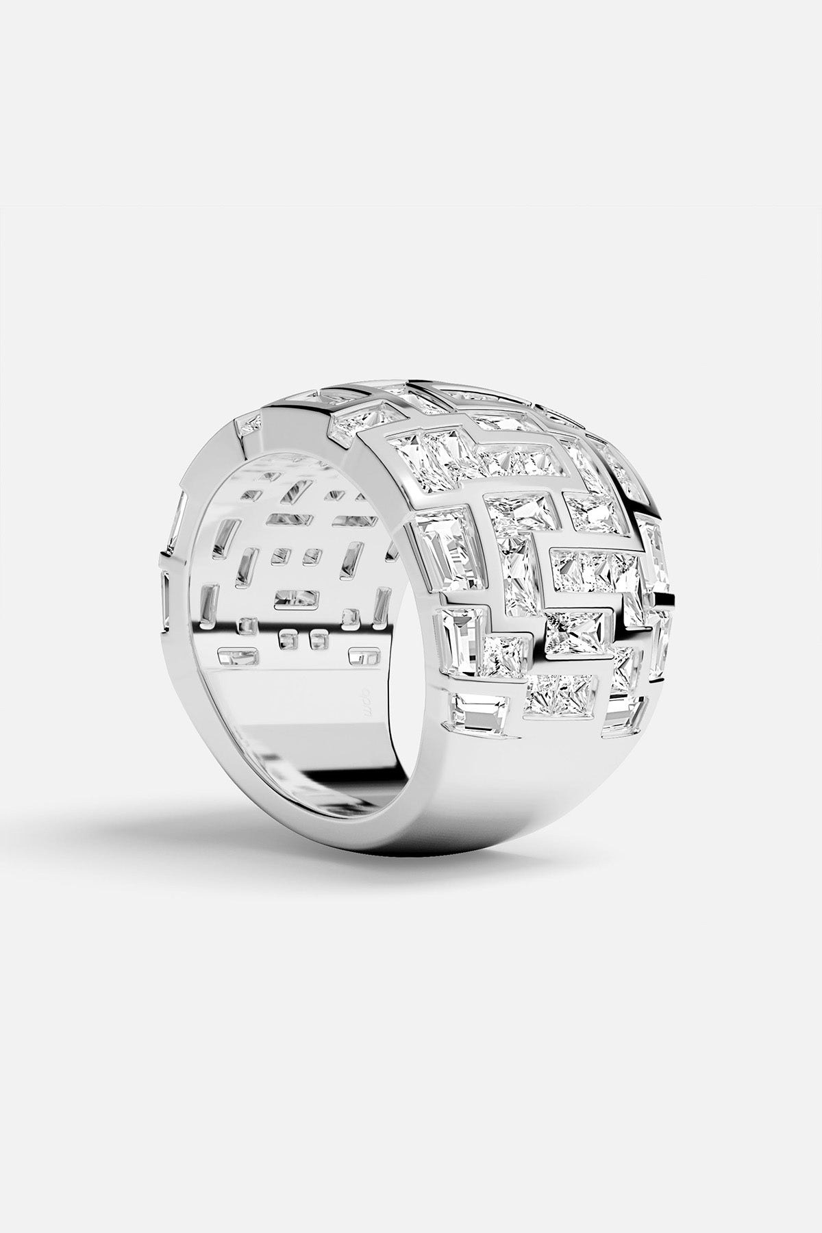 APM MONACO chunky ring in silver tone on a white background
