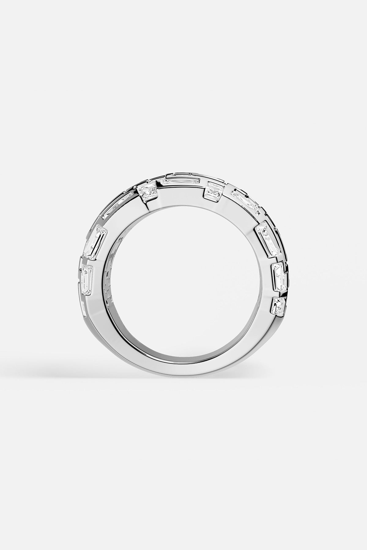 APM MONACO chunky ring in silver tone on a white background