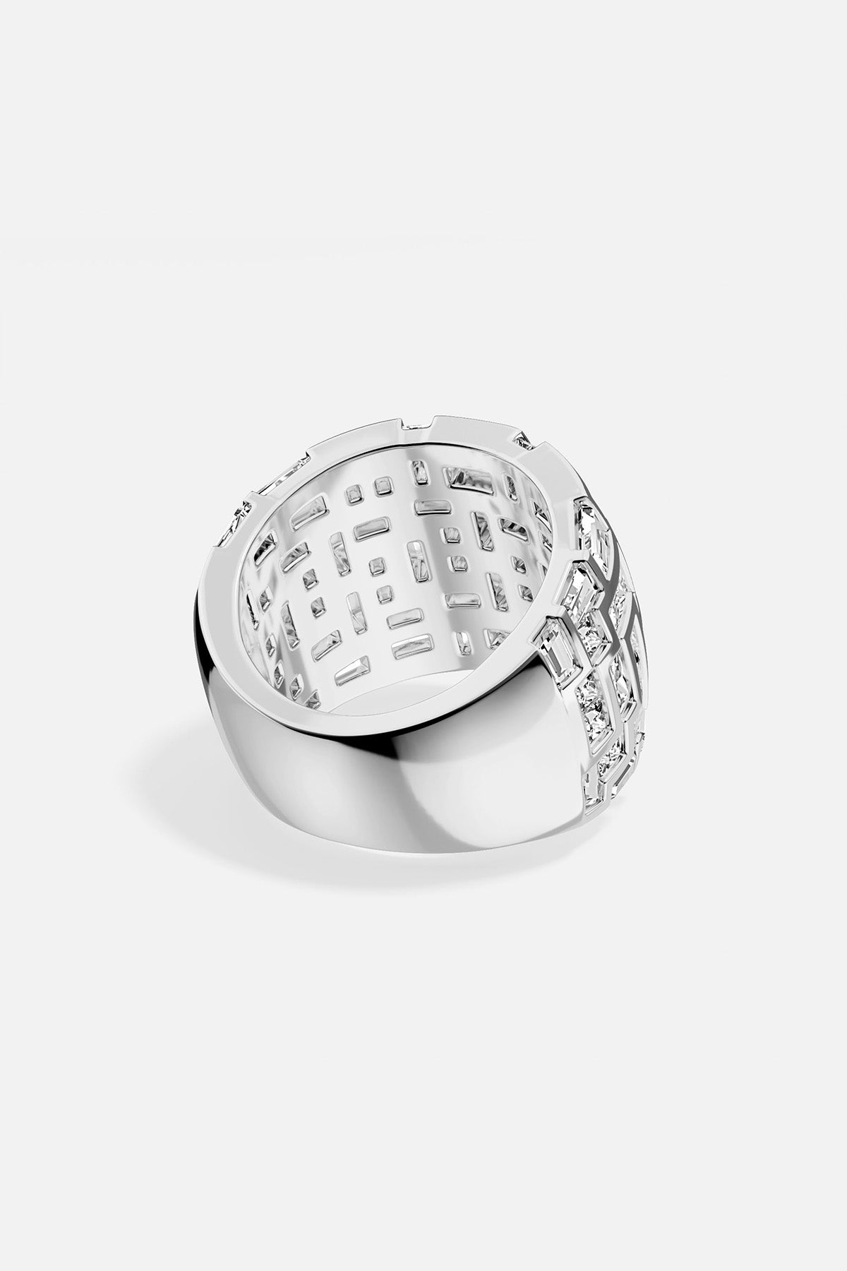 APM MONACO chunky ring in silver tone on a white background