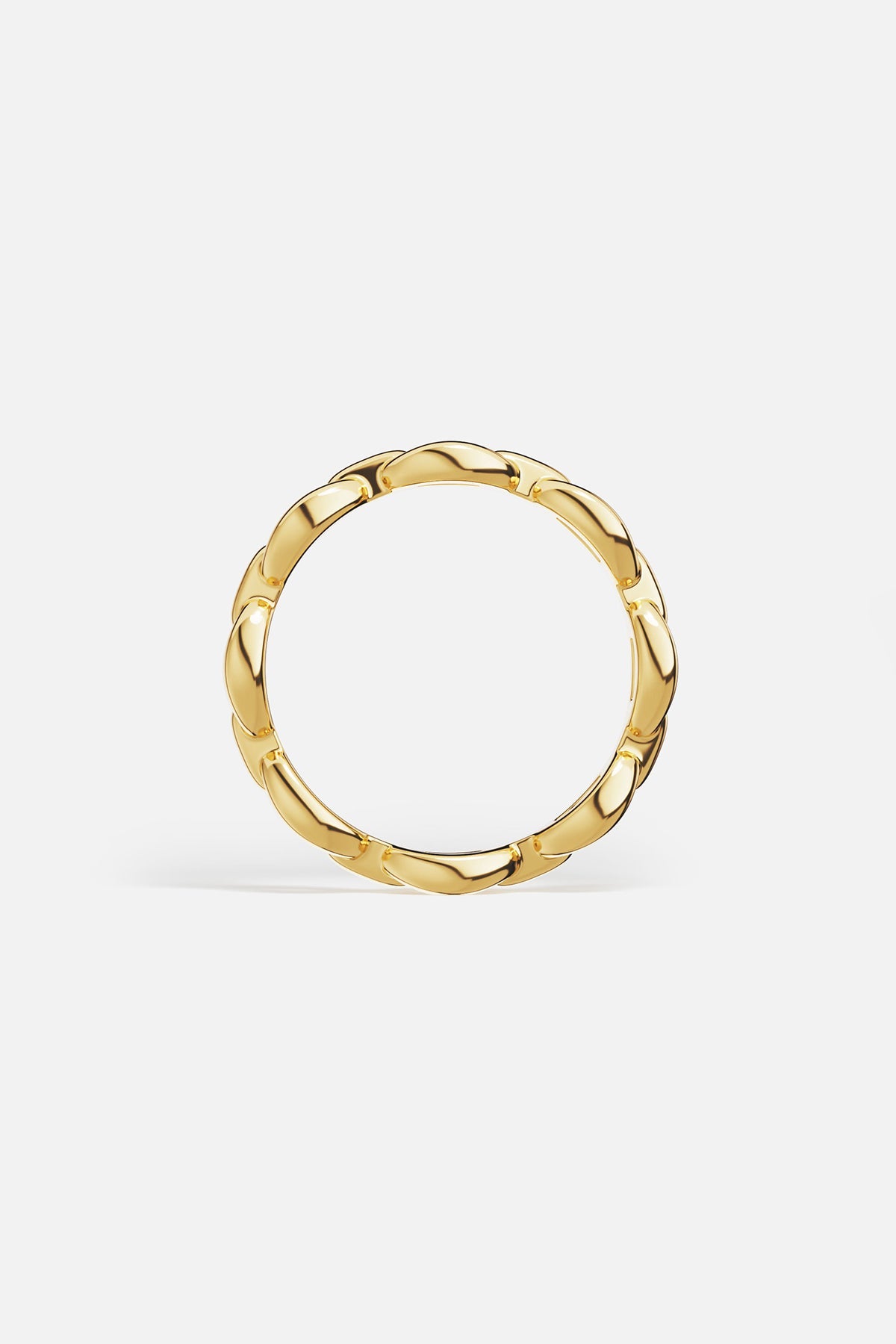 Rings APM Monaco yellow gold pave chain ring with three round white diamonds.