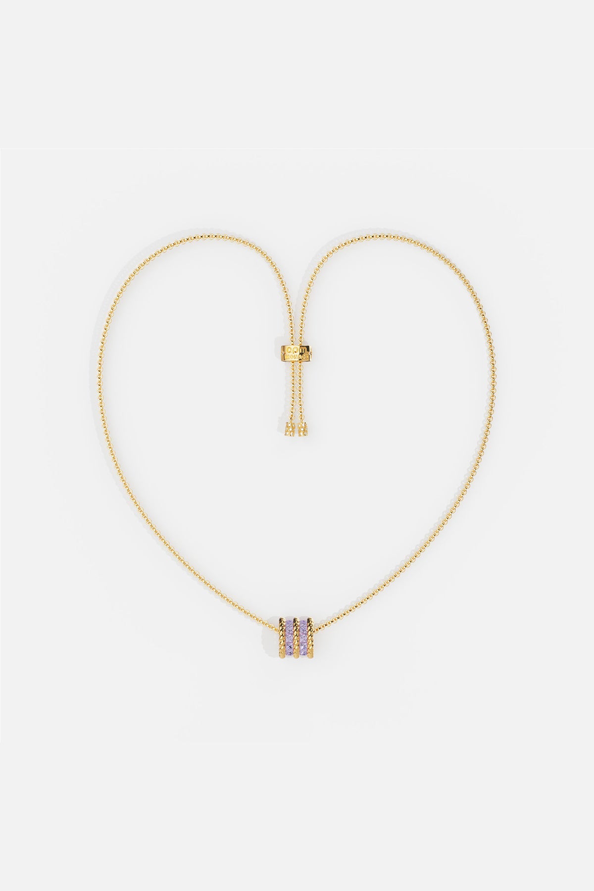 APM MONACO lilac torsade adjustable necklace in yellow gold on white background