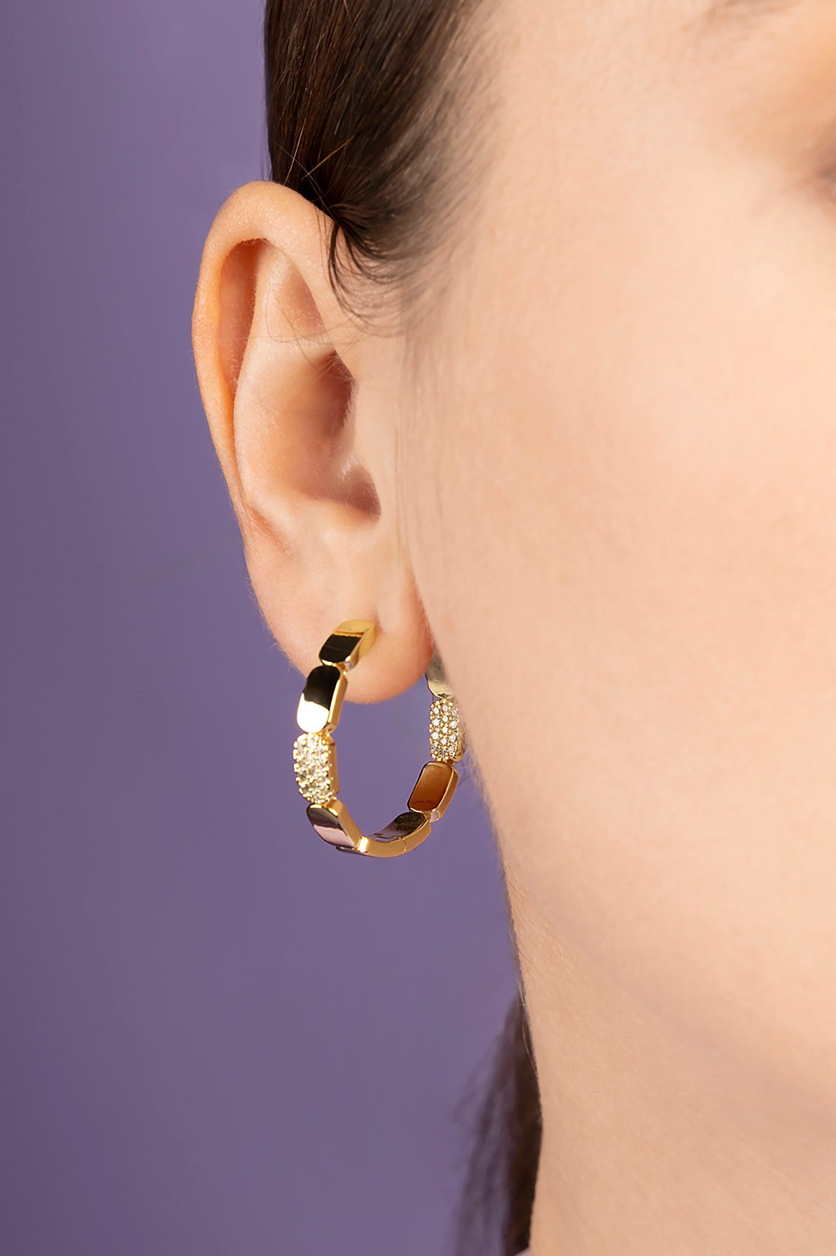 APM MONACO dainy hoop yellow gold earrings worn by model