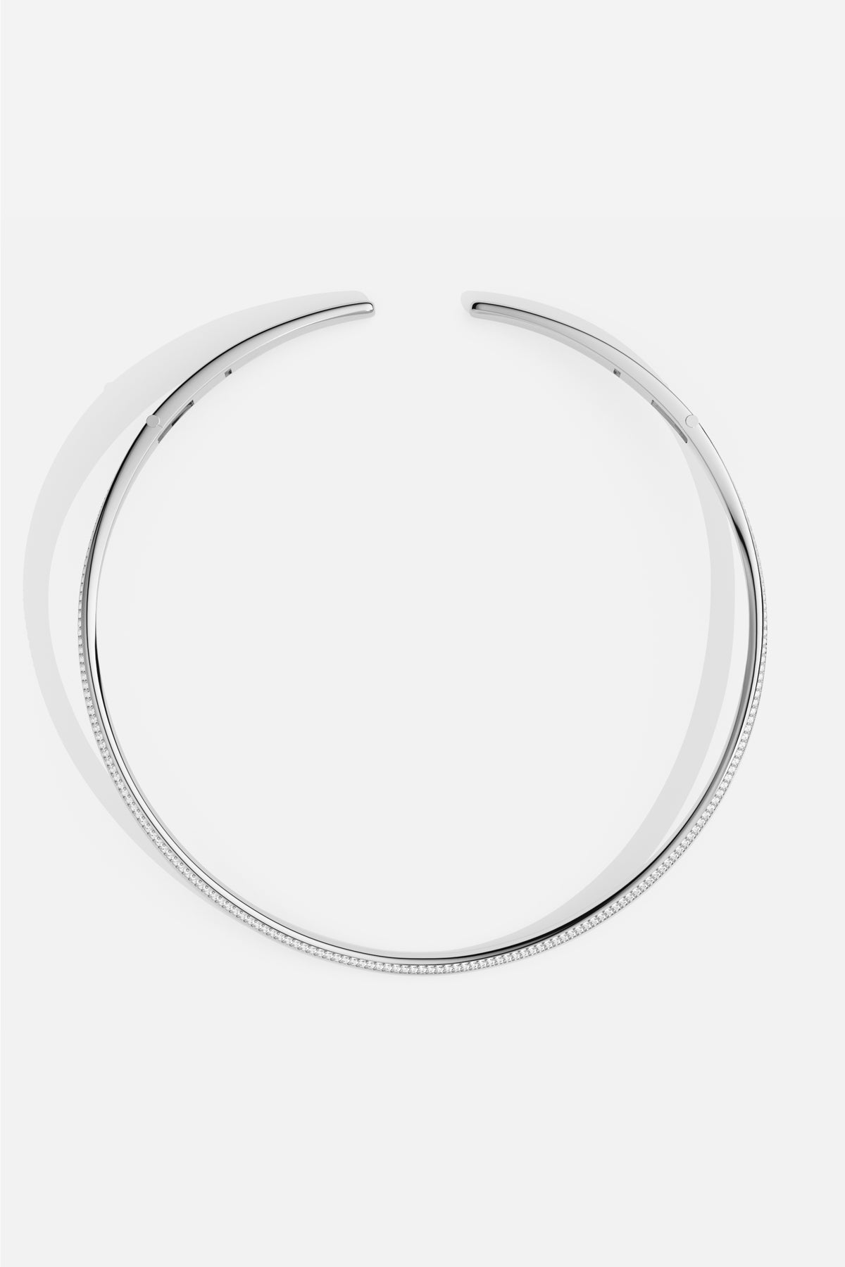 APM Choker Necklace, a sleek open curve with rhodium finish sparkle.