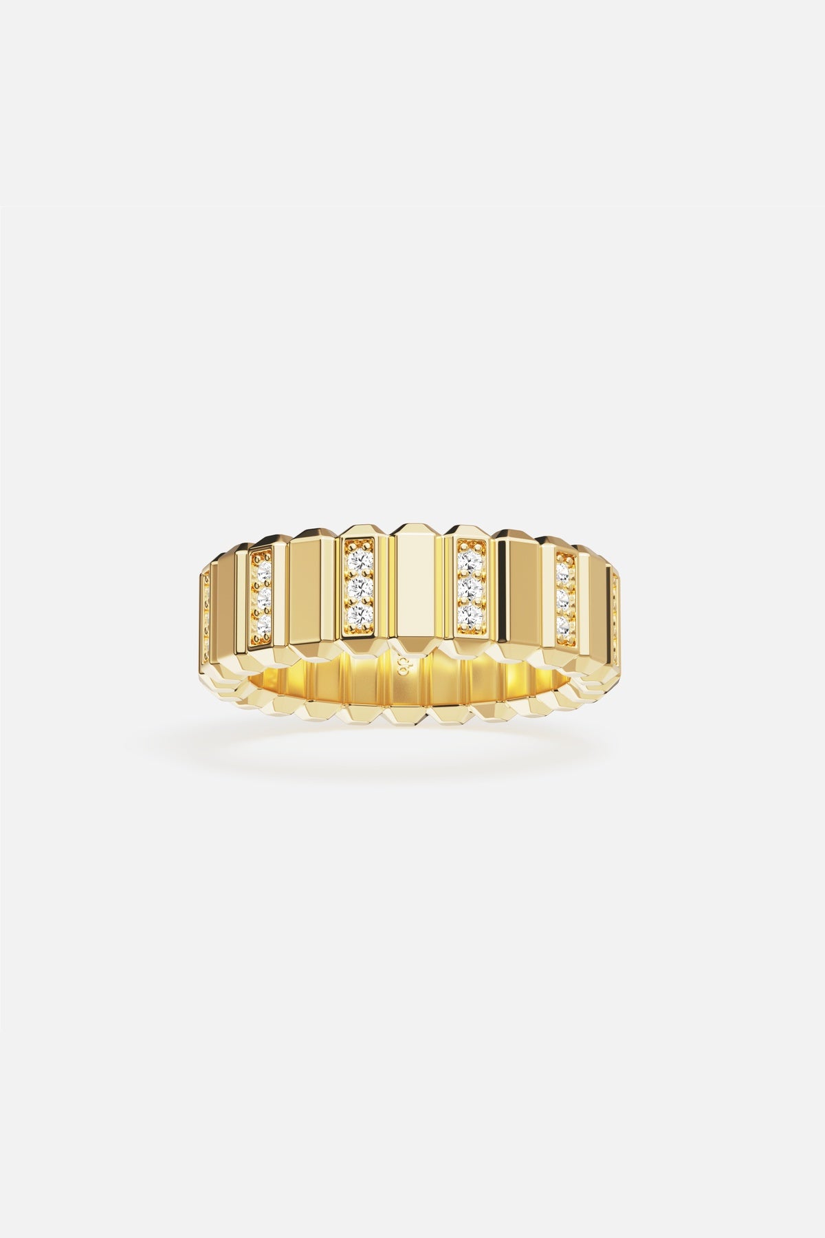 APM ridged ring in golden color, a bold statement of modern elegance.