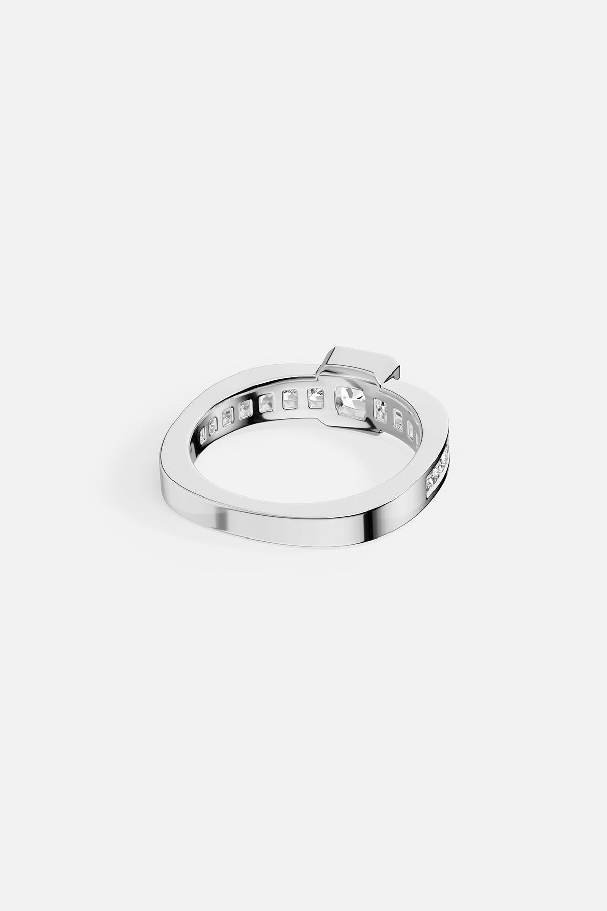 APM Ring in rhodium finish, a sleek line of quiet modern brilliance.