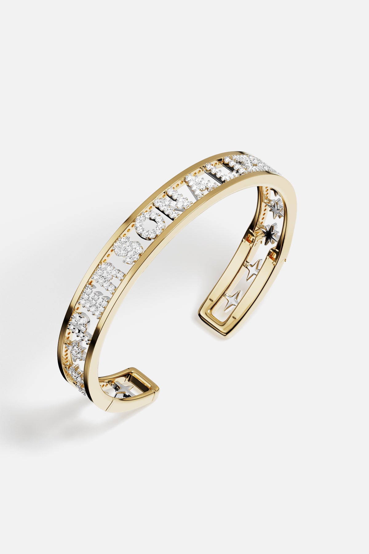 APM Soleil Bangle, radiant golden glow with a celestial whisper of stars.