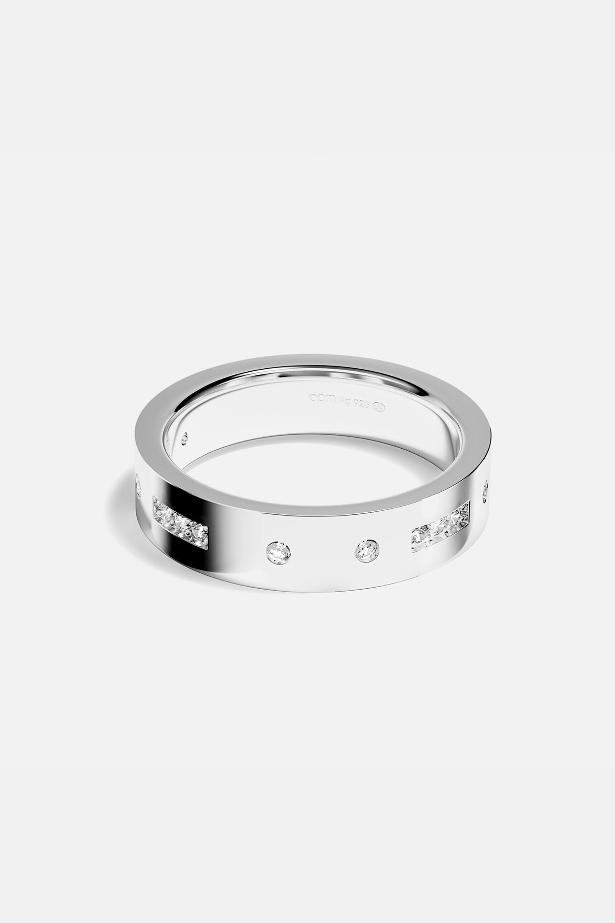 APM MONACO love rose code ring in silver on white background