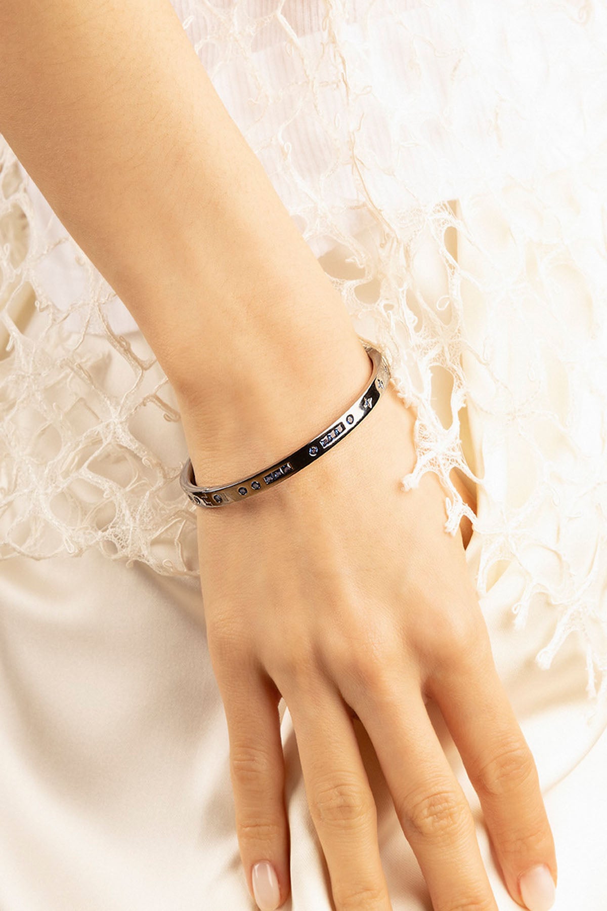 APM Monaco Blue Bonheur Morse Code Bangle in Silver