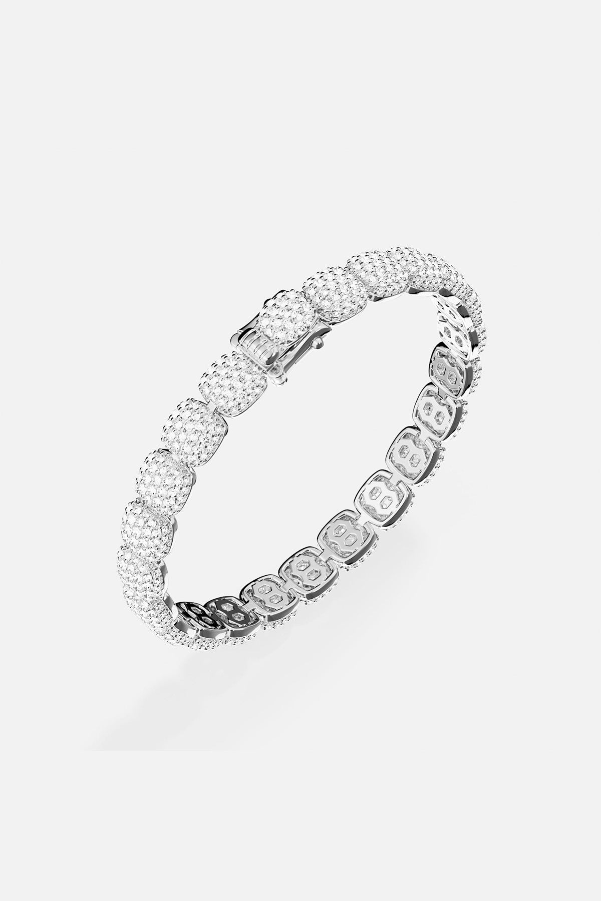 APM MONACO pave bracelet in silver with full small white stones on a light gray background