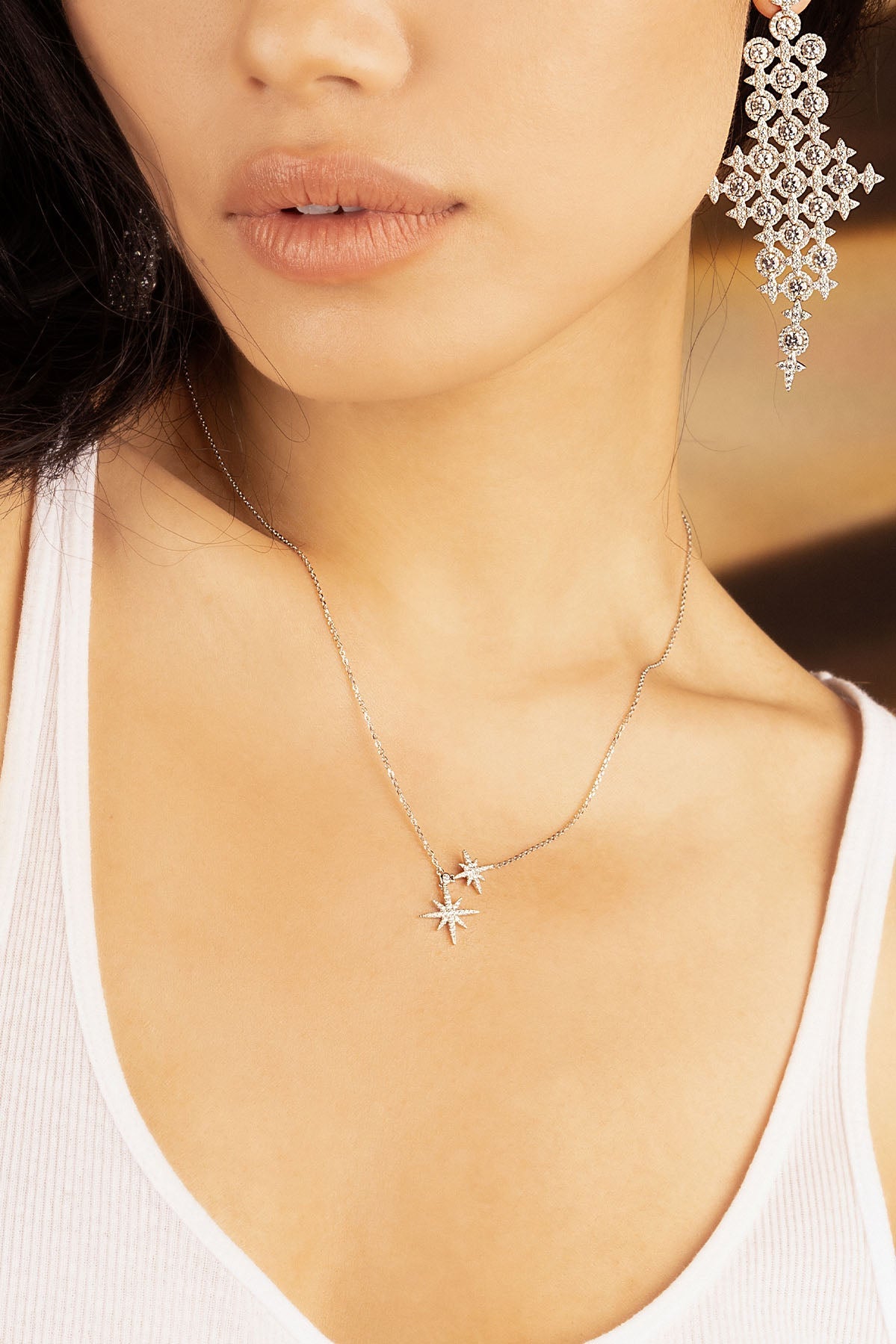 APM Monaco Double Météorites Necklace in Silver worn on neck