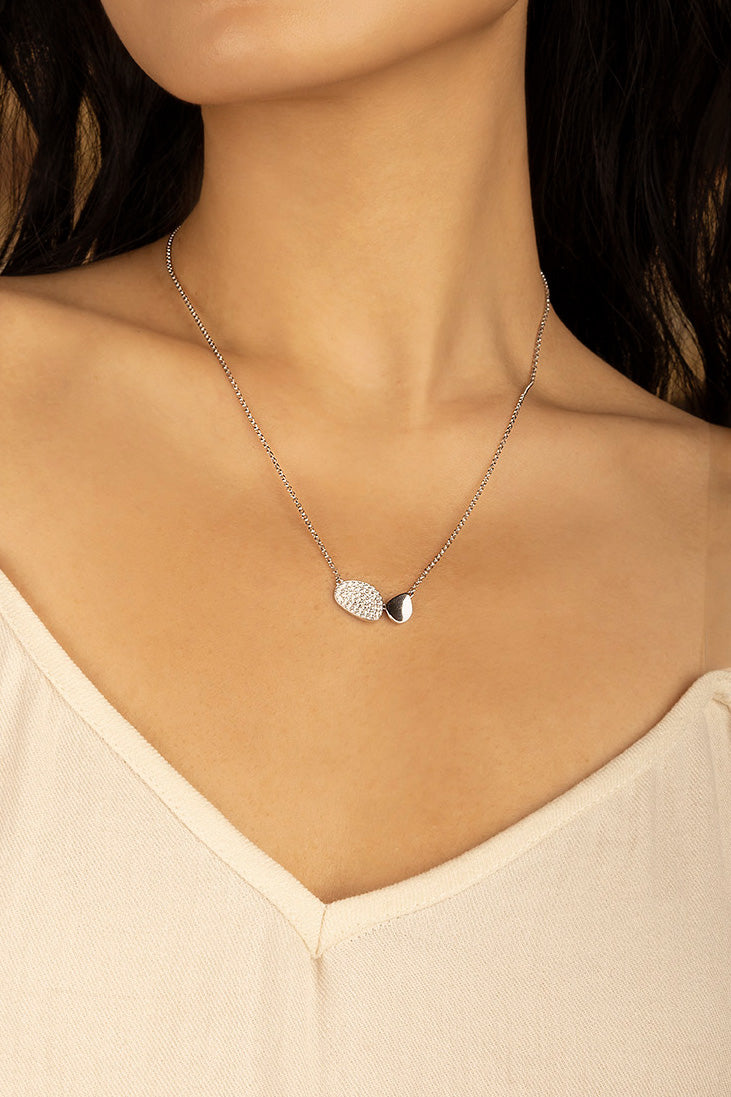 APM Monaco Galet Adjustable Necklace in Silver worn on neck