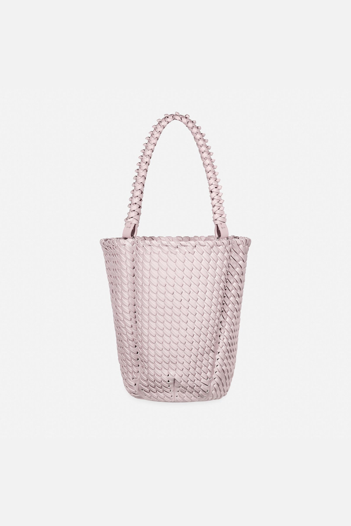 APM MONACO lavande bucket handbag on a white background