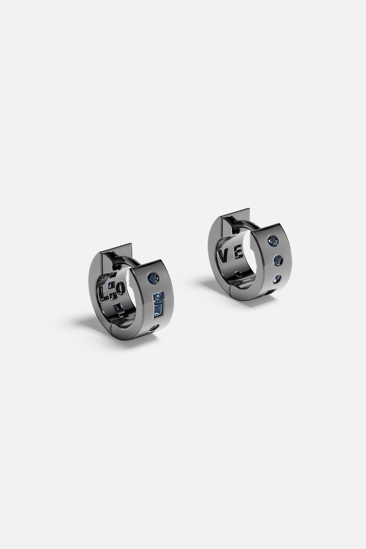 APM Monaco Blue LOVE Morse Code Huggie Earrings 