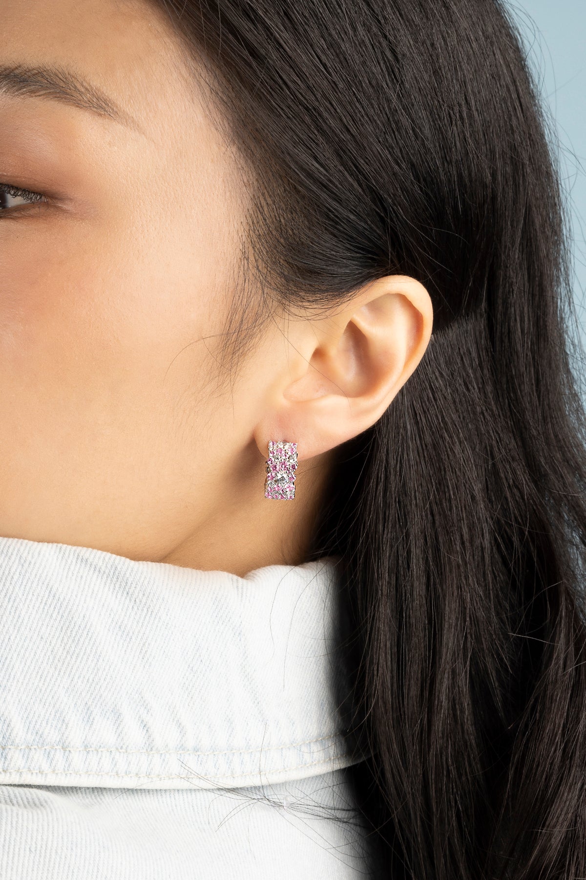 APM Monaco Rose Drop Huggie Earrings in Silver
