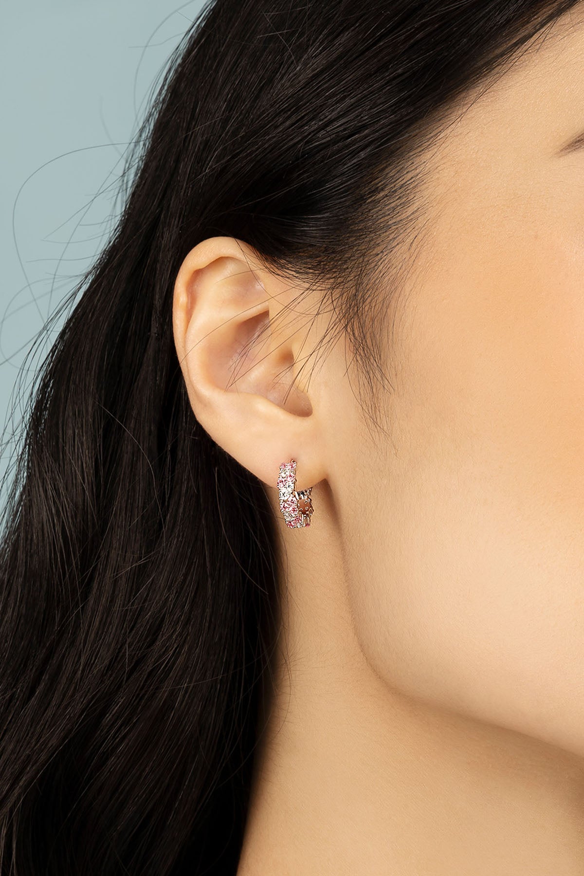 APM Monaco Rose Drop Huggie Earrings in silver