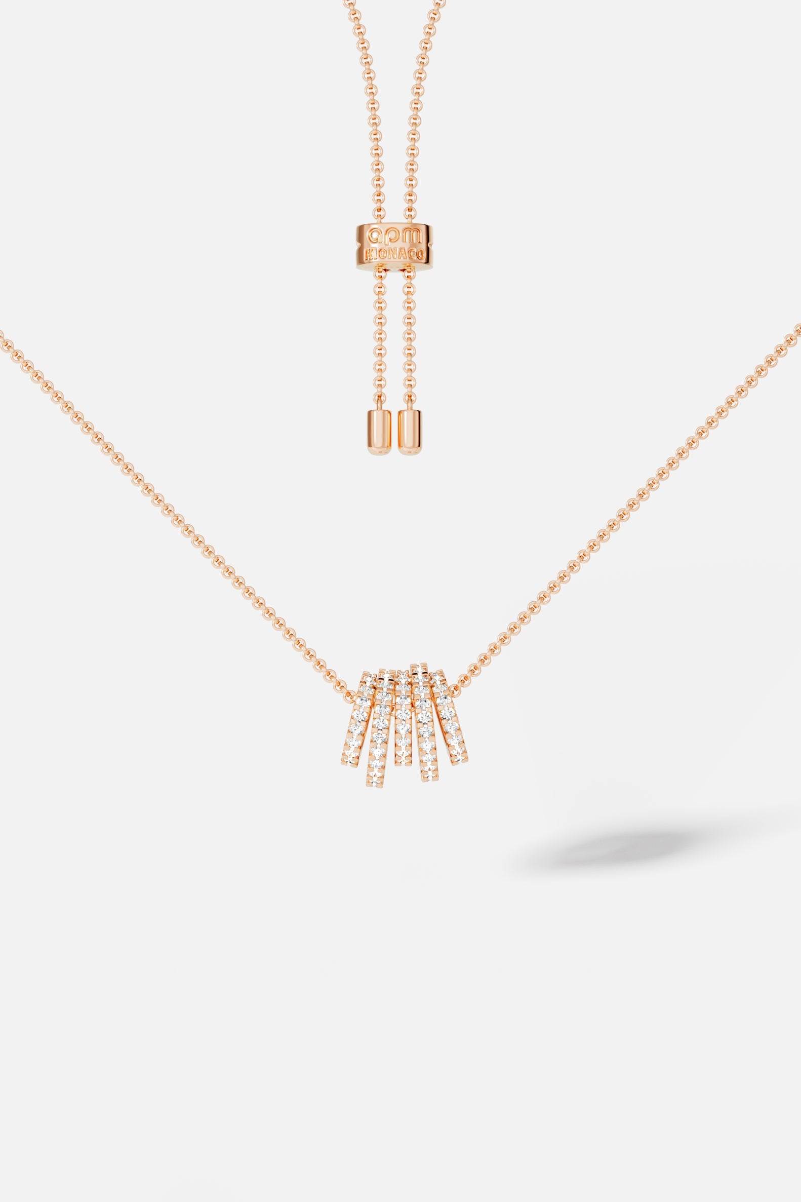 Necklaces APM Monaco white hoop adjustable necklace featuring a slender chain and embellished rings.