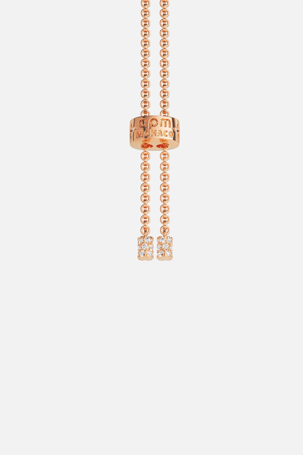 APM MONACO Torsade Adjustable necklace in rose gold on white background
