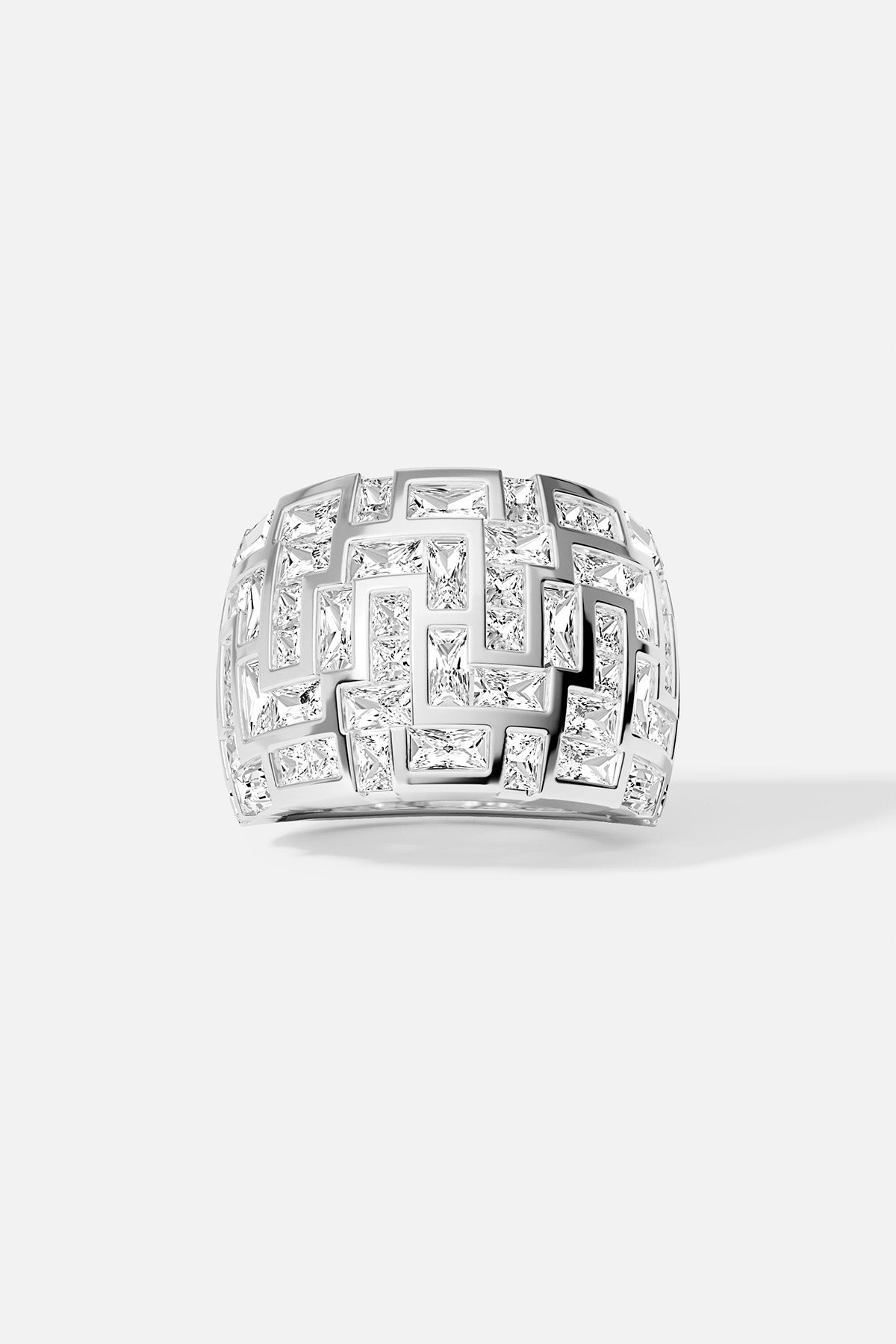APM MONACO chunky ring in silver tone on a white background