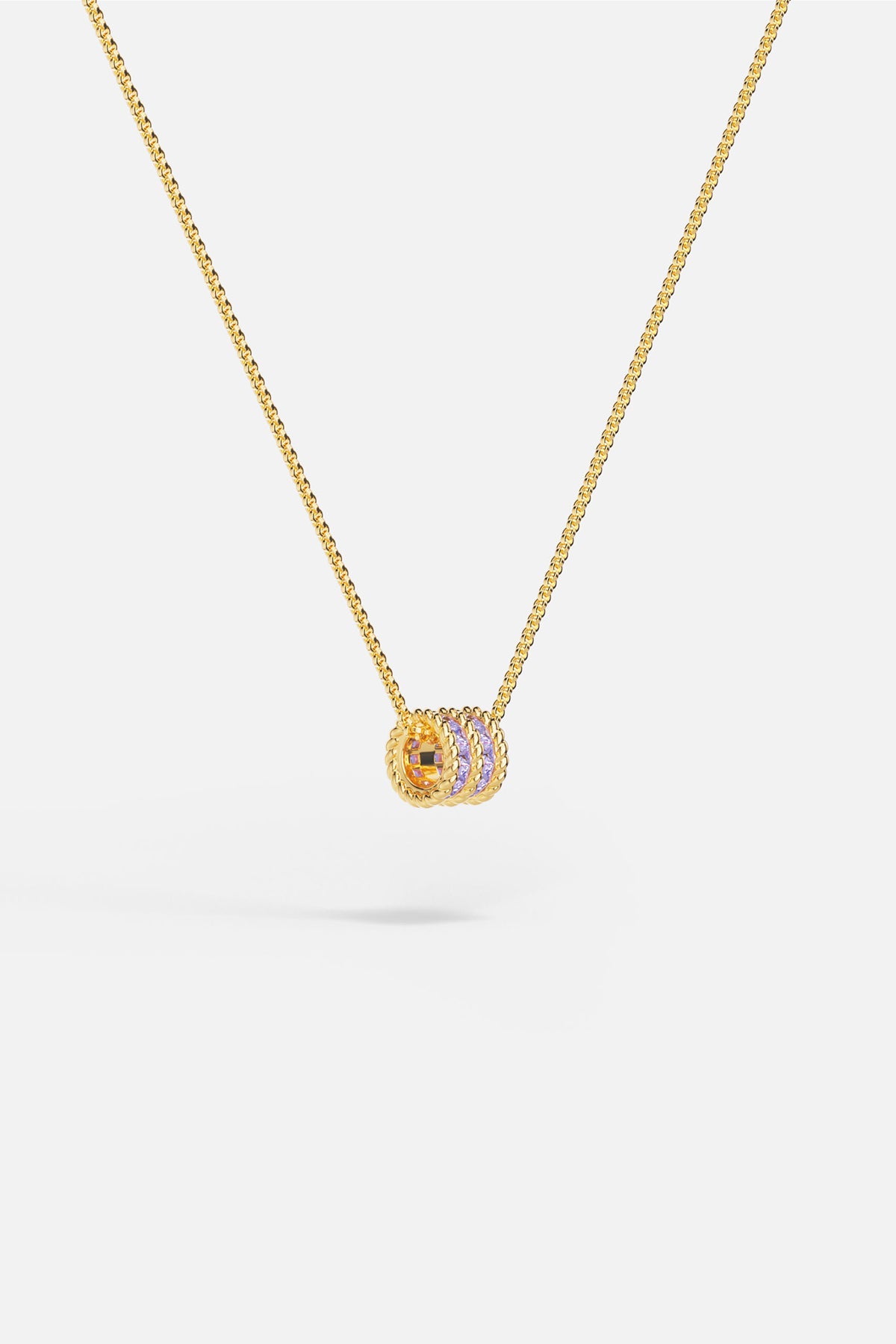 APM MONACO lilac torsade adjustable necklace in yellow gold on white background